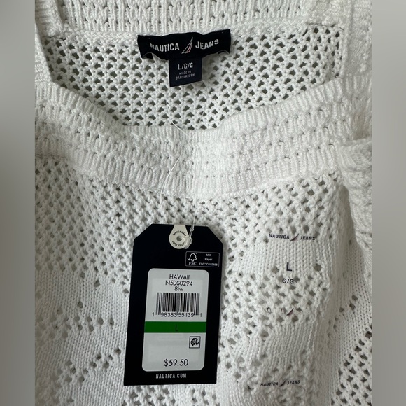 Nautica White Palm Tree Knit Sweater Tank Top - L - Picture 6 of 6